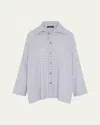 Eskandar Slim A-line Scrunch Neck Shirt With Stepped Insert (long Length) In Blue