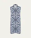 Eskandar Slim A-line Sleeveless Shirt Dress With Collar In Navy