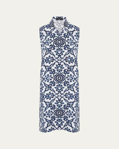 Eskandar Slim A-line Sleeveless Shirt Dress With Collar In Navy