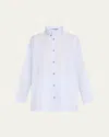 Eskandar Slim A-line Two Collar Shirt With Step Insert (long Length) In Skyblue