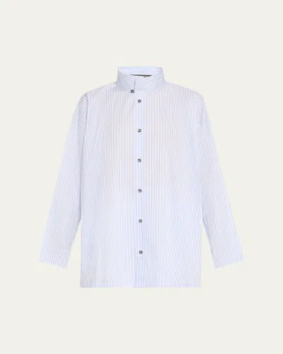 Eskandar Slim A-line Two Collar Shirt With Step Insert (long Length) In Skyblue