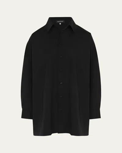 Eskandar Slim A-line Back Pleat Shirt With Collar (long Plus Length) In Black