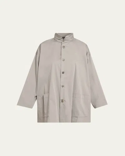 Eskandar Slim A-line Double Stand Collar Jacket With Stepped Insert - Long Length In Gray