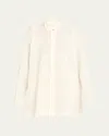 Eskandar Slim Aline Double Stand Collar Shirt With Stepped Insert Long In White