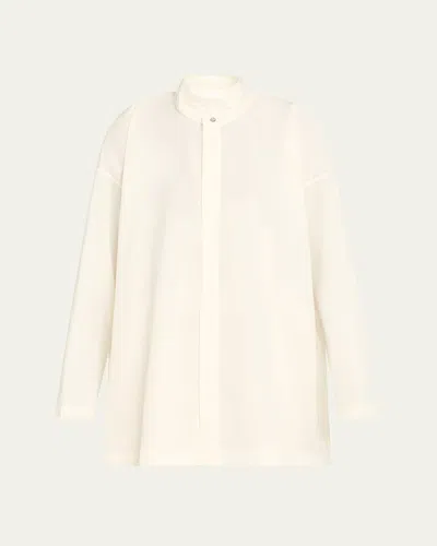 Eskandar Slim Aline Double Stand Collar Shirt With Stepped Insert Long