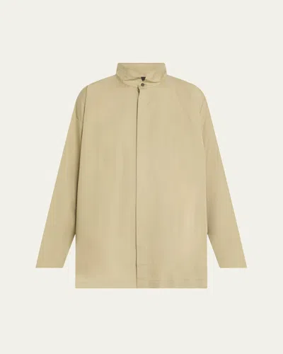 Eskandar Slim Aline Double Stand Collar Shirt With Stepped Insert Long