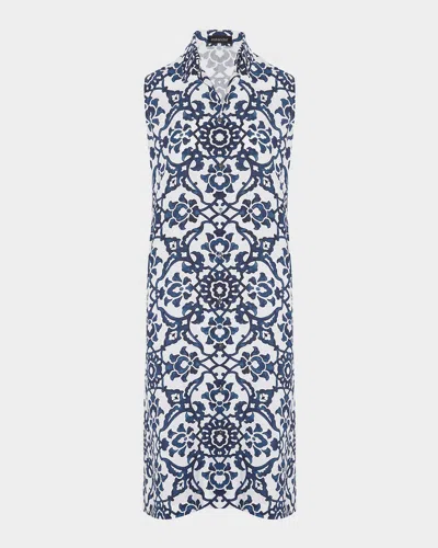 Eskandar Slim Aline Sleeveless Shirt Dress With Collar In Navy