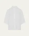 Eskandar Slim Collarless Short-sleeve Shirt (regular Length) In White