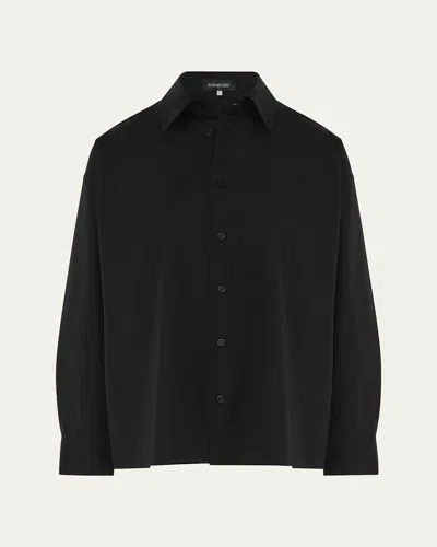 Eskandar Slim Shirt With Collar (regular Length) In Black