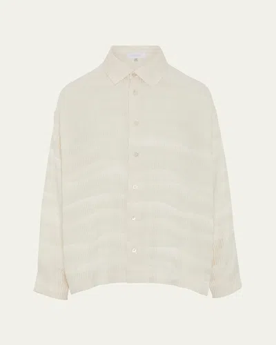 Eskandar Slim Shirt With Collar (regular Length) In Ivory