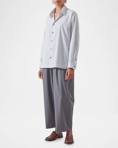 Eskandar Slim Shirt With Collar (regular Length) In Whiteblack