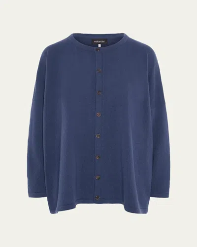 Eskandar Slim Sleeve Cardigan - Mid Plus Length In Blue
