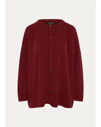 Eskandar Slim Sleeve Cardigan - Mid Plus Length In Red