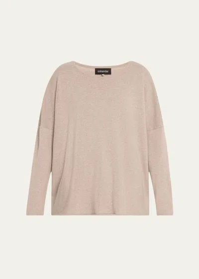 Eskandar Slim-sleeve Raw Edge Bateau-neck Sweater (mid Plus Length) In Cygnet