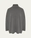 Eskandar Slim-sleeve Raw Edge Scrunch-neck Sweater (mid Plus Length) In Gray