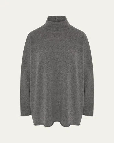 Eskandar Slim-sleeve Raw Edge Scrunch-neck Sweater (mid Plus Length)