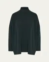 Eskandar Slim-sleeve Raw Edge Scrunch-neck Sweater (mid Plus Length) In Green