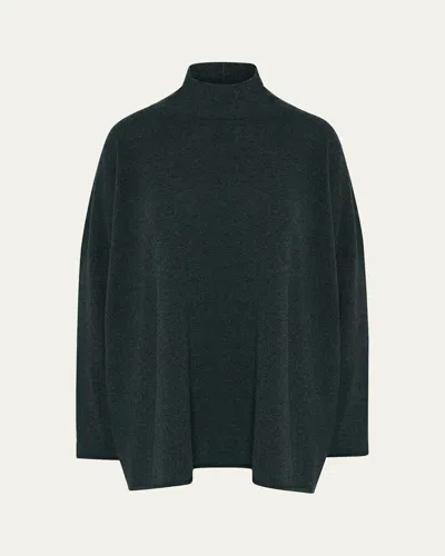 Eskandar Slim-sleeve Raw Edge Scrunch-neck Sweater (mid Plus Length) In Green