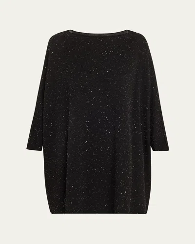 Eskandar Slim Sleeve Sideways Knitted Kaftan Sweater (long Plus Length) In Black