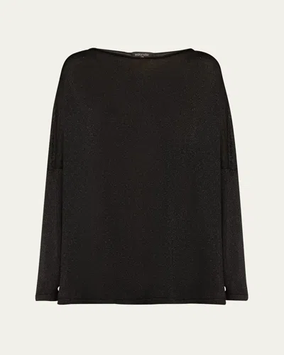 Eskandar Slim Sleeve Slash Neck Sweater (mid Plus Length) In Black