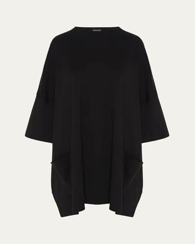 Eskandar Sloped-shoulder Round-neck Poncho (long Plus Length) In Black