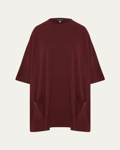 Eskandar Sloped-shoulder Round-neck Poncho (long Plus Length) In Port