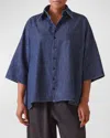 ESKANDAR SLOPED SHOULDER WIDE A-LINE DENIM SHIRT