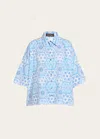 Shop Eskandar Sloped Shoulder Wide A-line Printed Shirt In Damascusblue