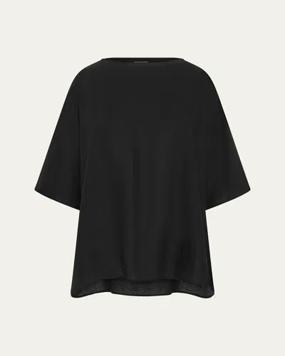 Eskandar Sloped Shoulder Wide A-line Scoop Neck Top (long Length) In Black