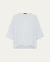 Eskandar Sloped Shoulder Wide A-line Scoop Neck Top (mid Length) In Bluemist