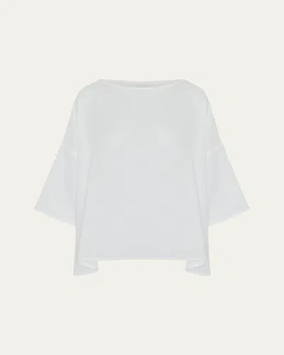Eskandar Sloped Shoulder Wide A-line Scoop Neck Top (mid Length) In White