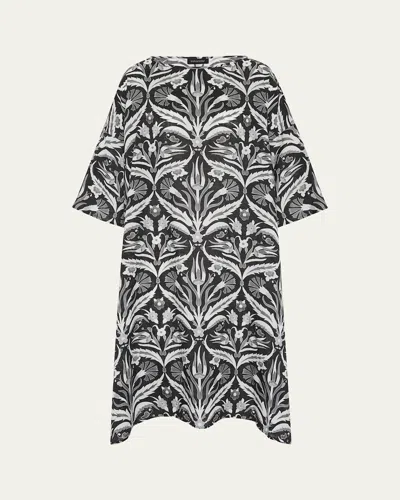 Eskandar Sloped-shoulder Wide A-line Short-sleeve Scoop-neck Dress In Black