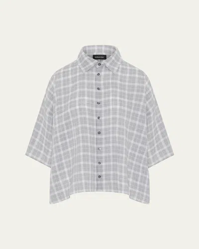 Eskandar Sloped-shoulder Wide A-line Short-sleeve Shirt With Collar (mid Length) In Grey