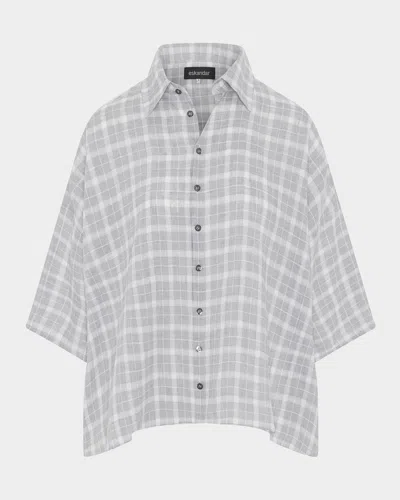 ESKANDAR SLOPED-SHOULDER WIDE A-LINE SHORT-SLEEVE SHIRT WITH COLLAR (MID LENGTH)