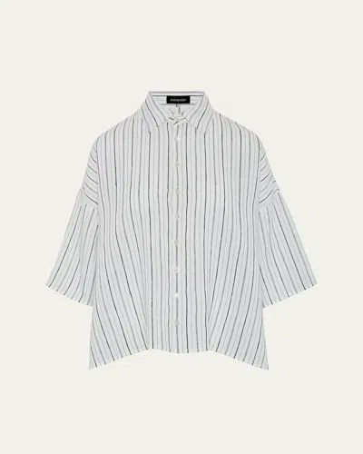 Eskandar Sloped Shoulder Wide A-line Short-sleeve Shirt With Collar (mid Length) In Navygold