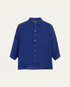 Eskandar Sloped-shoulder Wide A-line Short-sleeve Shirt With Collar (mid Length) In Sugarsnap