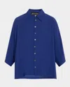 Eskandar Sloped-shoulder Wide A-line Short-sleeve Shirt With Collar (mid Length) In Sugarsnap