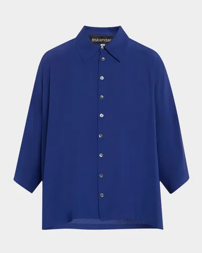 Eskandar Sloped-shoulder Wide A-line Short-sleeve Shirt With Collar (mid Length) In Sugarsnap