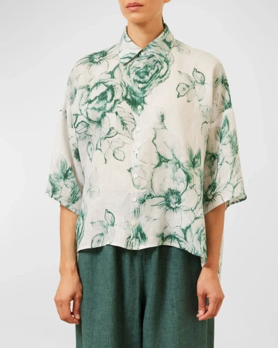 Eskandar Sloped-shoulder Wide A-line Short-sleeve Shirt With Collar (mid Length) In Tealgreen