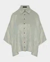 ESKANDAR SLOPED-SHOULDER WIDE A-LINE SHORT-SLEEVE SHIRT WITH COLLAR (MID LENGTH)