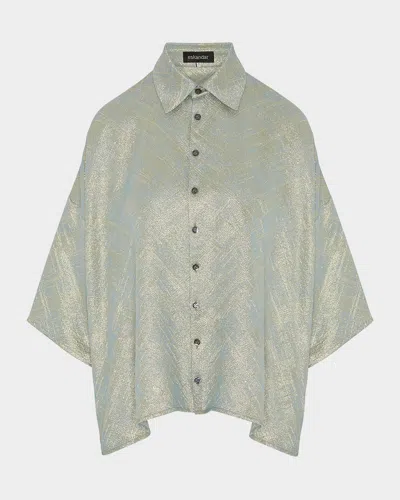 Eskandar Sloped-shoulder Wide A-line Short-sleeve Shirt With Collar (mid Length) In Woadgold