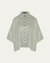 ESKANDAR SLOPED SHOULDER WIDE A-LINE SHORT SLEEVE SHIRT WITH COLLAR (MID LENGTH)