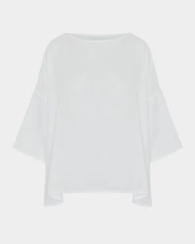 Eskandar Sloped Shoulder Wide Aline Scoop Neck Top Mid In White