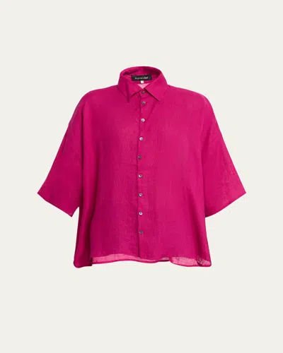 Eskandar Sloped Shoulder Wide A-line Short Sleeve Shirt With Collar - Mid Length In Red