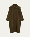 Eskandar Smaller-front Larger-back High-neck Coat With Button Away Hood (full Length) In Green
