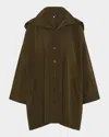 Eskandar Smaller-front Larger-back High-neck Coat With Button Away Hood (long Plus Length) In Green