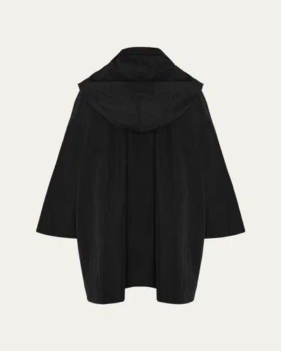 Eskandar Smaller-front Larger-back High-neck Coat With Button Away Hood (long Plus Length) In Black