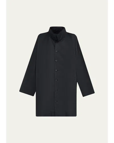 Eskandar Smaller Front Larger Back High Neck Raincoat With Button Away Hood - Long Plus Length In Black