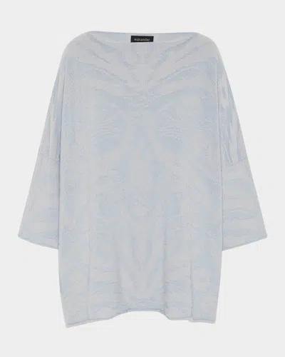 Eskandar Square 3/4 Sleeve Cashmere Top (long Length) In Bluegrey