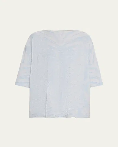 Eskandar Square 3/4 Sleeve Cashmere Top (long Length) In Bluegrey